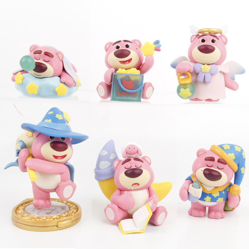 2nd generation strawberry butt bear series figure girl's heart cake decoration desktop car toy ornament set of 6 types